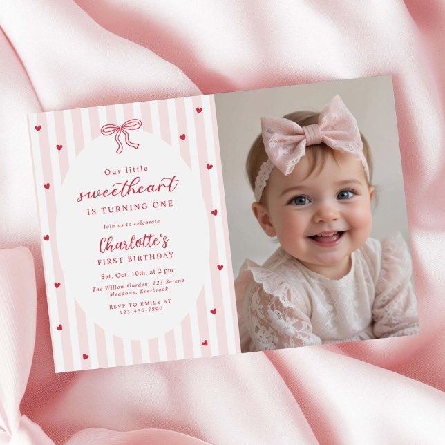 Invitation Valentine Sweetheart Red Hearts 1st Birthday Photo (Créateur téléchargé)
