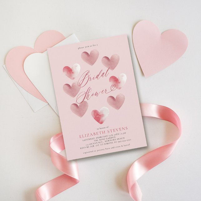 Invitation Valentine Whimsical Heart Dusty Fête des mariées r (valentine bridal shower invitations whimsical hearts watercolor elegant modern love dusty pink)