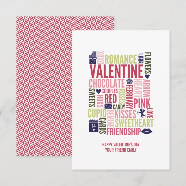 Invitation Valentine Words Classroom Valentine Card (Devant / Derrière)