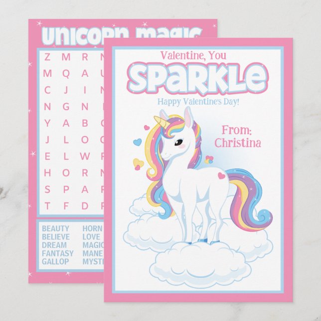 Invitation Valentine You Sparkle Classroom Saint-Valentin (Devant / Derrière)