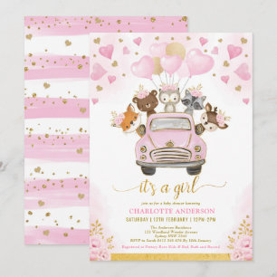 Invitation Valentines Baby shower de ballons d'or rose boisé