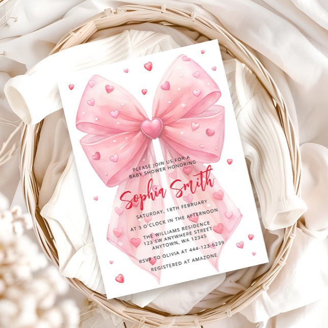 Invitation Valentines Baby shower de Coeurs Bow Rose (Créateur téléchargé)