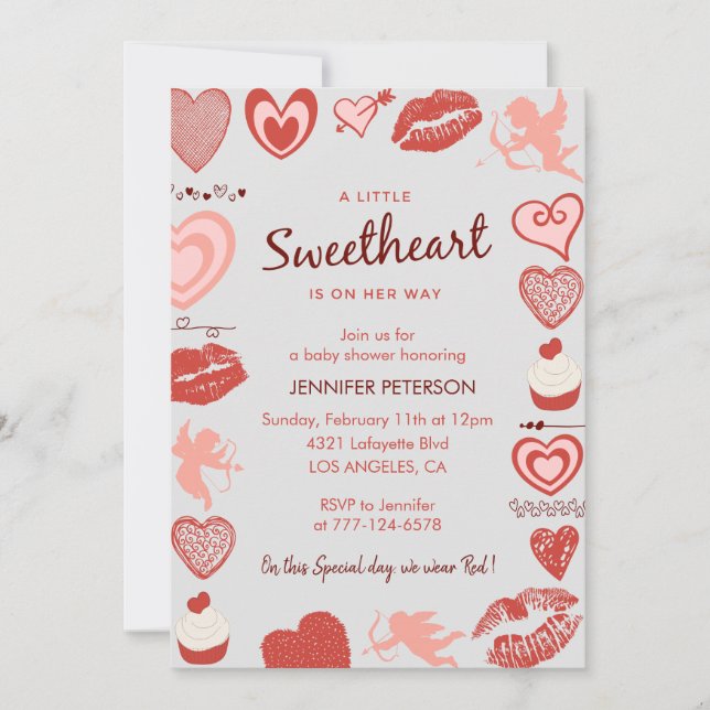 Invitation Valentines baby shower de jour un peu amoureux (Devant)