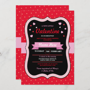 Invitation Valentines Coeur Baby shower Girl Love Red Pink