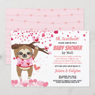 Invitation Valentines Day Sloth Girl Baby shower par la poste