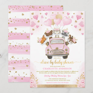 Invitation Valentines d'or rose - Voiture de bois par Baby sh