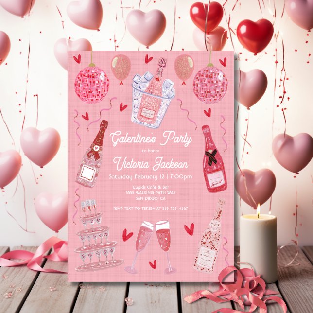 Invitation Valentine's Galentine's Day Champagne Party Pink (Créateur téléchargé)