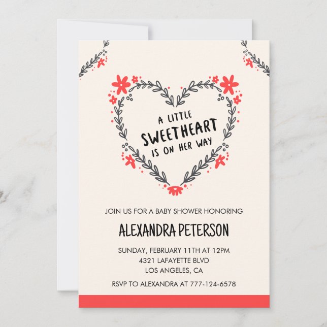Invitation Valentines jour baby shower coeur floral (Devant)