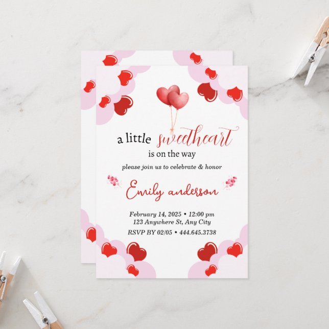 Invitation Valentines Jour Baby shower Coeurs d'invitation (Devant/Arrière en situation)