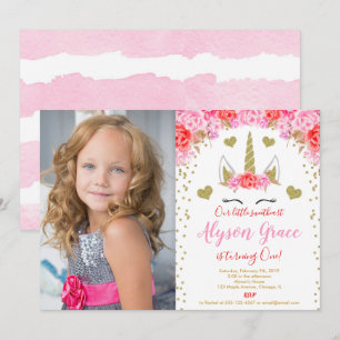 Invitation Valentines jour rose rouge or licorne fille photo