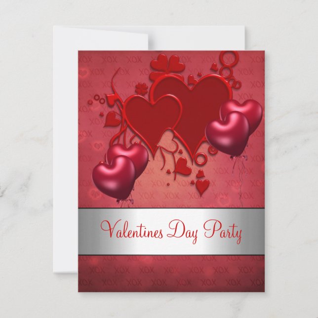 Invitation Valentines Jour Rouge Amour Coeur Ballons (Devant)