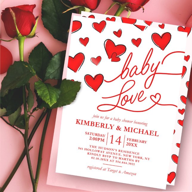 Invitation Valentine's Red Hearts Baby Love Girl Baby shower (Créateur téléchargé)