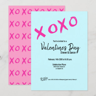 Invitation Valentines roses XOXO turquoises Dîner Dance Party