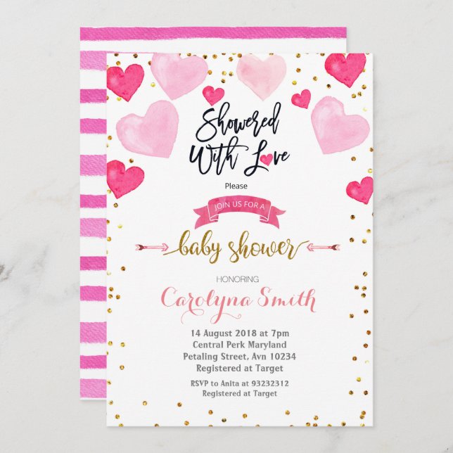 Invitation Valentines Showée avec baby shower d'amour (Devant / Derrière)