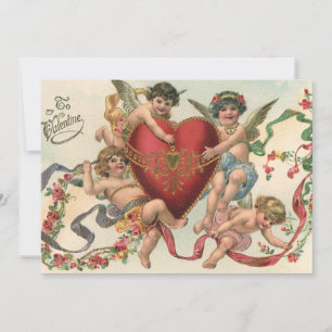 Invitation Valentines vintages, Anges victoriens Coeur de Che