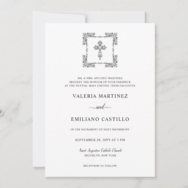 Invitation Valeria Mariage de script noir moderne avec RSVP (Devant)