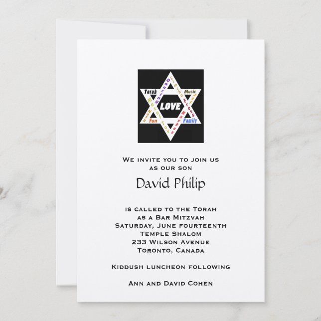 Invitation Valeurs juives Star Bar Mitzvah (Devant)