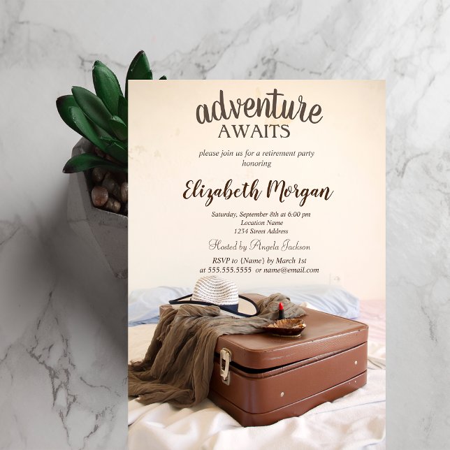Invitation Valise Chapeau Rouge à Lèvres Fête de Retraite (Créateur téléchargé)