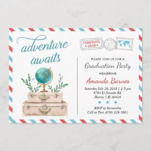 Invitation Valise d'avion de voyage Diplômé Diplômée Rouge Bl