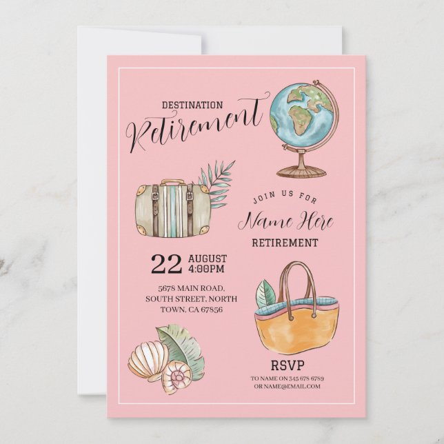 Invitation Valise Rose pour la Fête de Retraite de Femme (Devant)