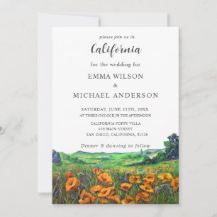 Invitation Vallée Californie Poppies Paysage Mariage floral
