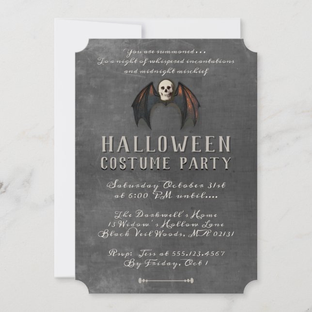 Invitation Vampire Bat Wings Skull Halloween Party (Devant)