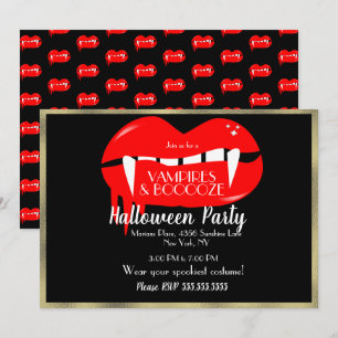 Invitation Vampire d'Halloween adulte Parti Rouge Noir et Or