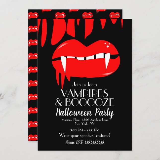 Invitation Vampire d'Halloween Adulte Party Red Black Invitat (Devant / Derrière)