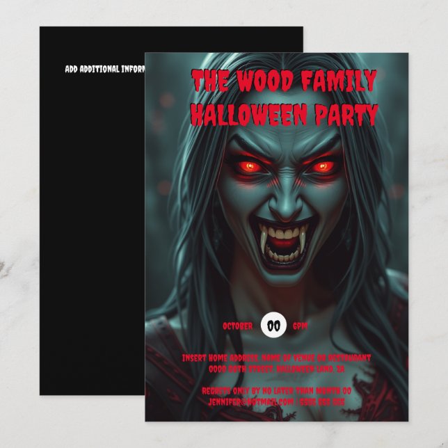 Invitation Vampire femmes adultes halloween créatures éffraya (Devant / Derrière)