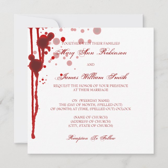 Invitation Vampire Halloween Mariage faux sang rouge (Devant)