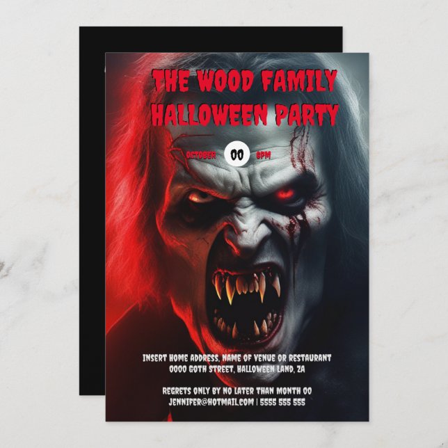 Invitation Vampire homme adultes halloween éffrayant mort (Devant / Derrière)