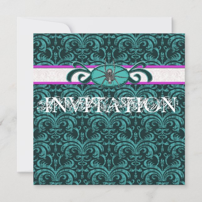 Invitation Vampire Lover's Ball Gothic Damask Vert & Noir (Devant)