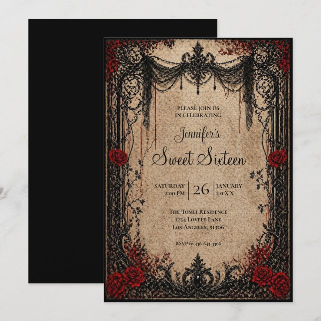 Invitation Vampire Vintage gothique Sweet 16 (Devant / Derrière)