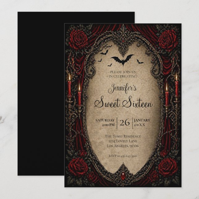 Invitation Vampire Vintage gothique Sweet 16 (Devant / Derrière)