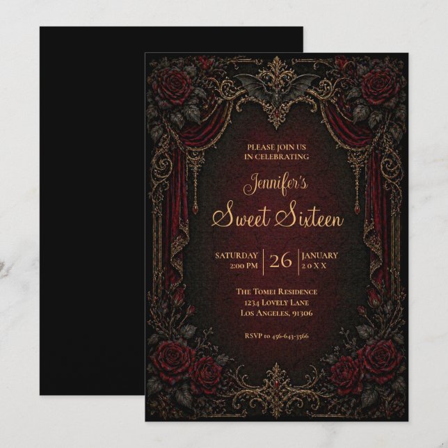 Invitation Vampire Vintage gothique Sweet 16 (Devant / Derrière)
