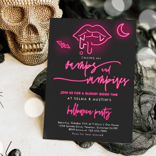 Invitation Vamps Et Vampires Neon Halloween Cocktail Party