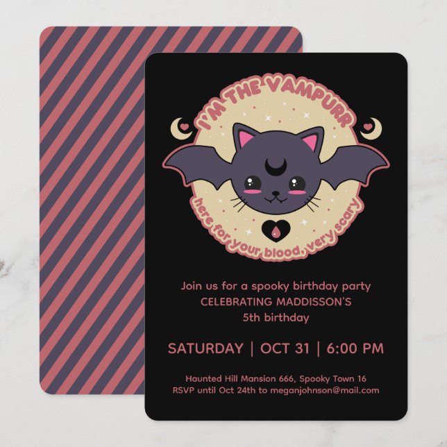 Invitation Vampurr Déplaisant Cute Halloween fête d'anniversa (Devant / Derrière)