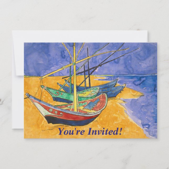 Invitation Van Gogh Bateaux Plage impressionniste (Devant)