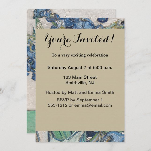 Invitation Van Gogh Iris Vase Peinture Impressionnisme (Devant / Derrière)