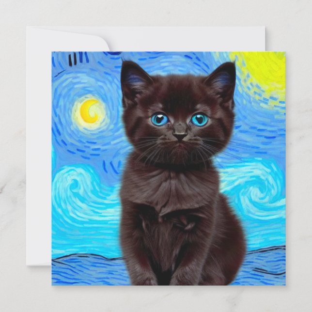 Invitation Van Gogh Starry Night Black Cat (Devant)