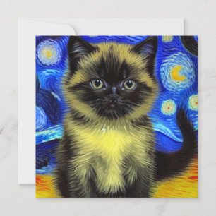 Invitation Van Gogh Starry Nuit Siamese Cat