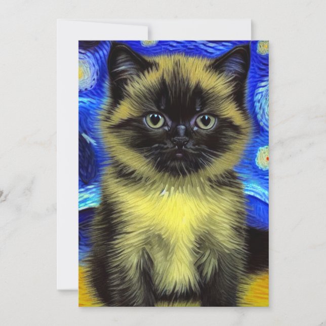 Invitation Van Gogh Starry Nuit Siamese Cat (Devant)