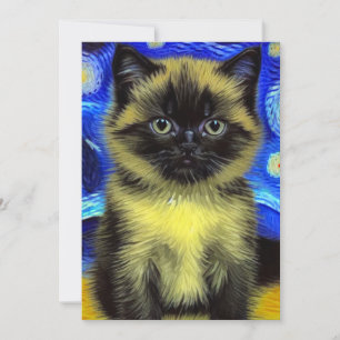 Invitation Van Gogh Starry Nuit Siamese Cat
