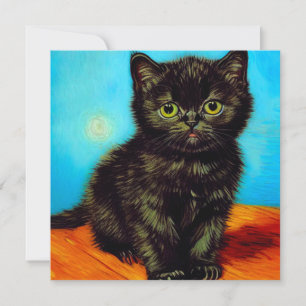 Invitation Van Gogh Style Pouting Kitten