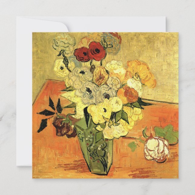 Invitation Van Gogh Vase japonaise avec fête de Noël Rose (Devant)