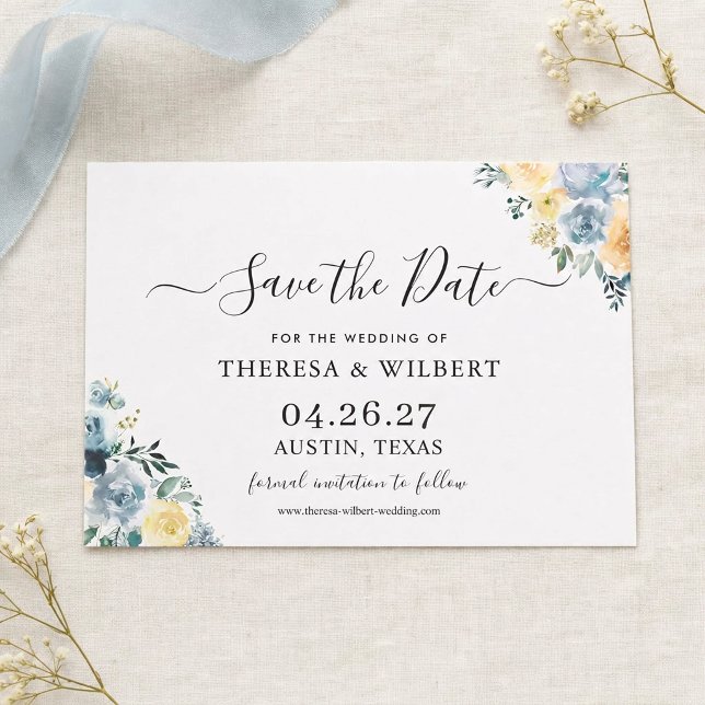 Invitation Vanilla Blue Boho Mariage Enregistrer La Date (Créateur téléchargé)