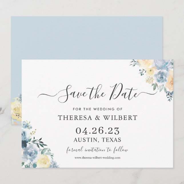 Invitation Vanilla Blue Boho Mariage Enregistrer La Date (Devant / Derrière)