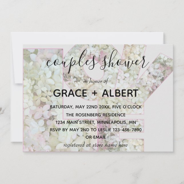 Invitation Vanilla fraise Hydrangeas Couples Douche (Devant)