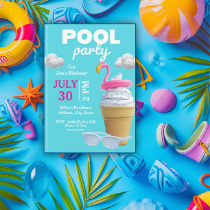 Invitation Vanilla Ice Cream Cone Anniversaire Pool Party