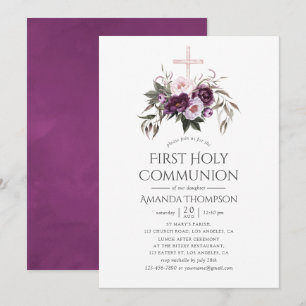 Invitation Vapeur profond Floral Première Communion sainte